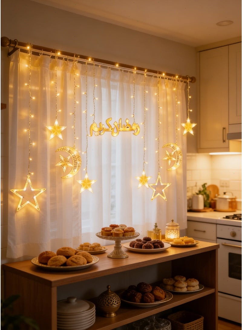 Ramadan Lights, Warm White LED Moon Star Lights, Window Decoration Curtain Lights, 8 Modes Indoor Outdoor Lighting for Ramadan Home Decor - Image 5